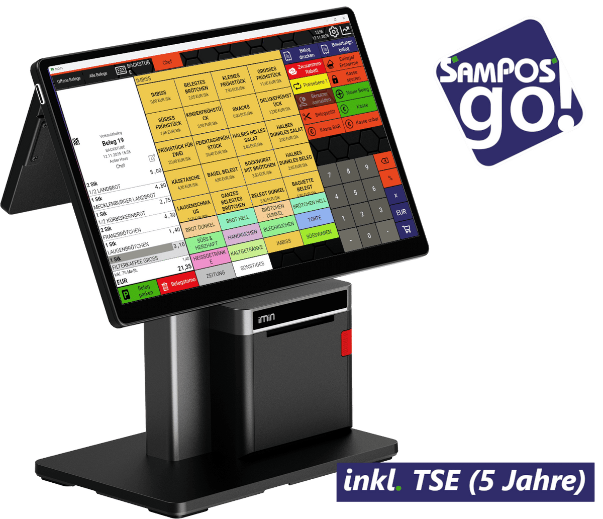 SamPOS go! Paket XL Pro+ – iMin Swan 2 Printer mit 10-Zoll-Kundendisplay
